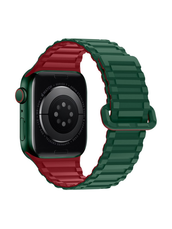 Watchband Hoco WA06 Flexible Military Pattern 42/44/45/49mm για Apple Watch 1/2/3/4/5/6/7/8/SE/Ultra Πράσινο με Κόκκινο Silicon Band