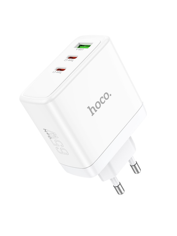 Φορτιστής Ταξιδίου Hoco N30 Glory Fast Charging PD65W QC3.0 2 x USB-C και 1 x USB 5V/3A Λευκός GaN Tech