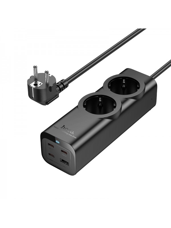 Επιτραπέζιος Φορτιστής Hoco NS10 Wisdom 4000W με 2xΣούκο + 3xUSB-C + 1xUSB-A PD65W με Καλώδιο 2m Μαύρος