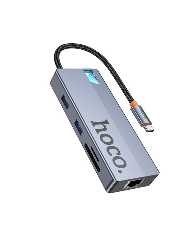 Hub USB-C Hoco HB52 Wow 8-in-1 με HDTV + RJ45 + SD/TF+ PD + Type-C 3.0 + 2x USB 3.0 Γκρι 18cm