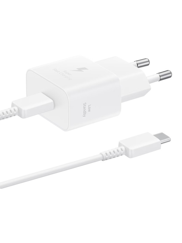 Φορτιστής Ταξιδίου Samsung Super Fast Charging EPT2510XWEGEU 25W USB-C Λευκός + Καλώδιο USB-C σε USB-C Λευκό