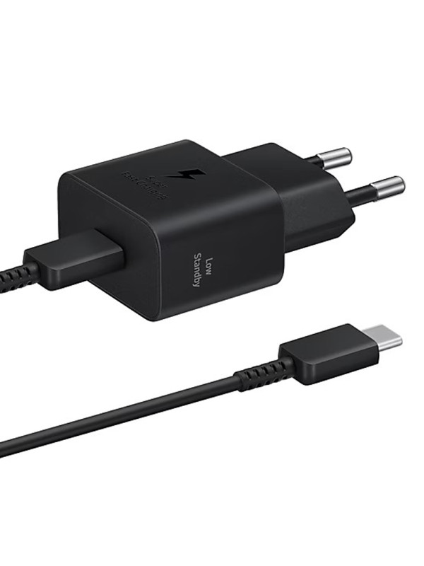Φορτιστής Ταξιδίου Samsung Super Fast Charging EPT2510XBEGEU 25W USB-C Μαύρος + Καλώδιο USB-C σε USB-C Μαύρο