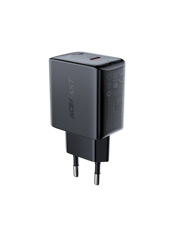 Φορτιστής Ταξιδίου Acefast A1 Fast Charging USB-C PD3.0 PD20W QC3.0 / QC2.0 5V / 2.4A Μαύρος