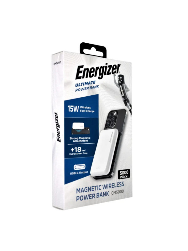 Power Bank Energizer QM5000 5000mAh 15W Fast Charge με 1xUSB-C Ασύρματη Φόρτιση 15W και LED Ένδειξη Μπαταρίας Λευκό