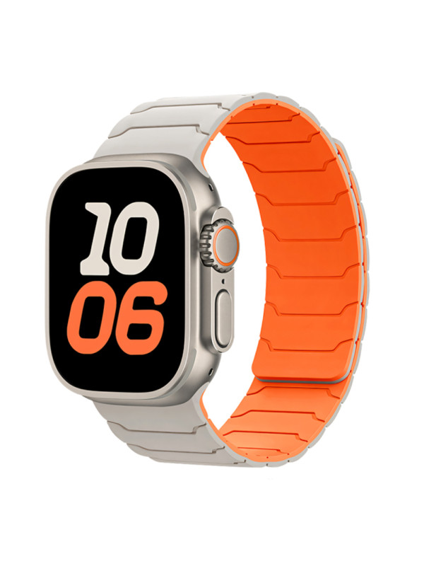 Watchband Hoco WA39 Flex Series 44/45/46/49mm Silicon Strap για Apple Watch series 1/2/3/4/5/6/7/8/9/se/ultra1/ultra2 Μπέζ με Πορτοκαλί