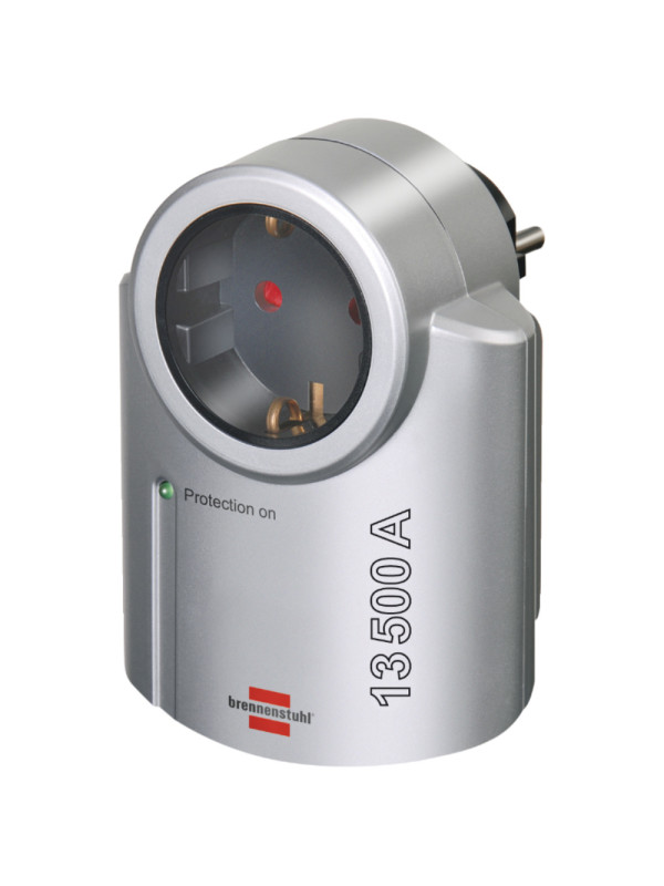 Αντάπτορας Brennenstuhl με 1 Σούκο Πρίζα Ένδειξη Προστασίας 230V και Προστασίας απο Υπέρταση εως 13.500A Ασημί