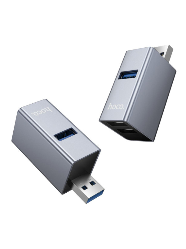 Hub Hoco HB54 3-in-1 USB σε 2xUSB2.0 και 1xUSB3.0 Ταχύτητα εως 5Gbps Metal Grey