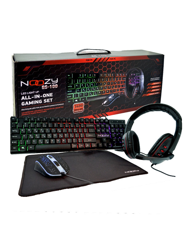 Gaming Set Noozy GS-100 που αποτελείται από Gaming Ακουστικά με Μικρόφωνο, 4D Ποντίκι, LED Πληκτρολόγιο και Mousepad
