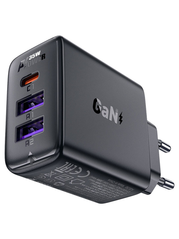 Φορτιστής Ταξιδίου Acefast A57 Fast Charging με 1xUSB-C + 2xUSB-A PD35W GaN Μαύρο