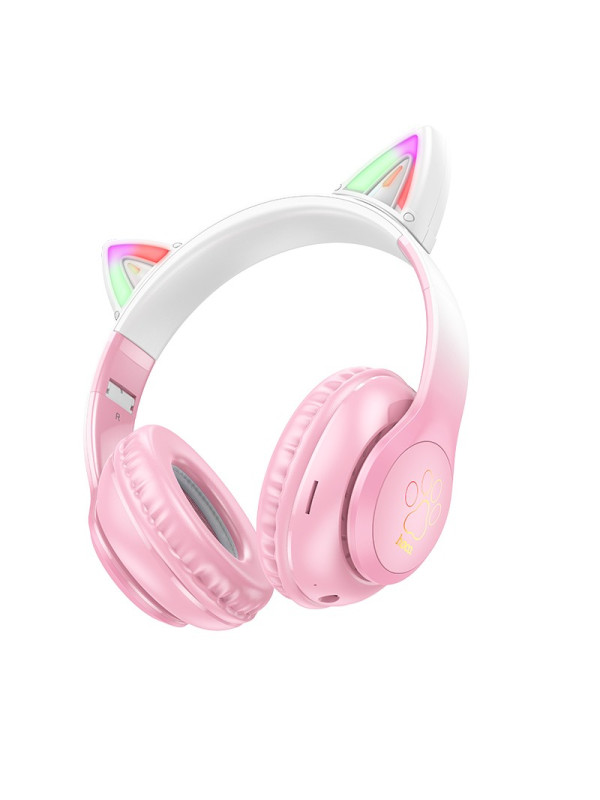 Wireless Ακουστικά Stereo Hoco W42 Cat Ears 400mAh Micro SD και AUX Cherry Blossom