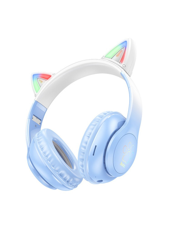 Wireless Ακουστικά Stereo Hoco W42 Cat Ears 400mAh Micro SD και AUX Crystal Blue
