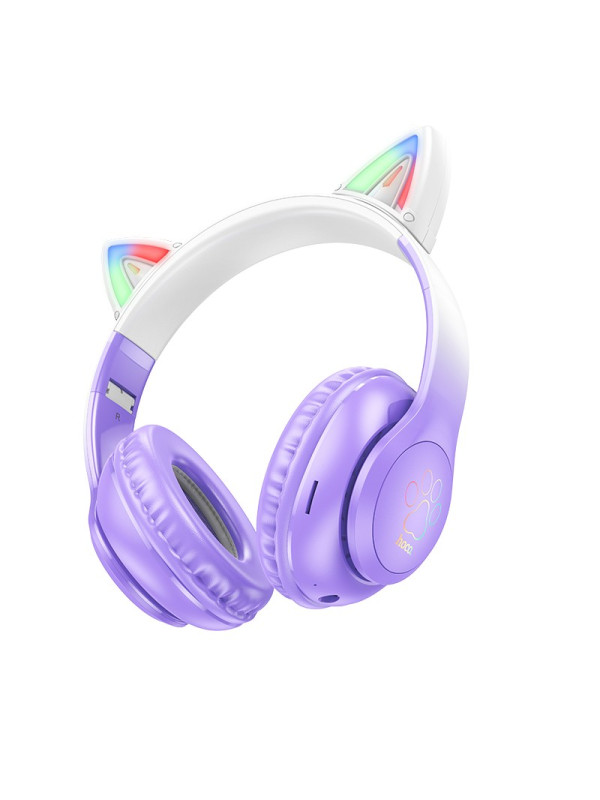 Wireless Ακουστικά Stereo Hoco W42 Cat Ears 400mAh Micro SD και AUX Purple Grape