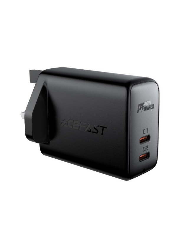 Φορτιστής Ταξιδίου Acefast A12 Fast Charging 2xUSB-C PD40W Μαύρος με UK Plug