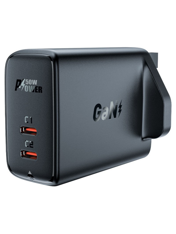 Φορτιστής Ταξιδίου Acefast A32 Fast Charging 2xUSB-C PD50W GaN Μαύρος με UK Plug