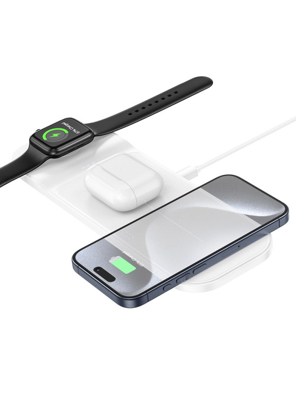 Επιτραπέζια Βάση Ασύρματης Φόρτισης Hoco CQ5 Step 3-in-1 22.5W 3A για Φόρτιση Τριών Συσκευών Συμβατών με QI Slim Λευκό
