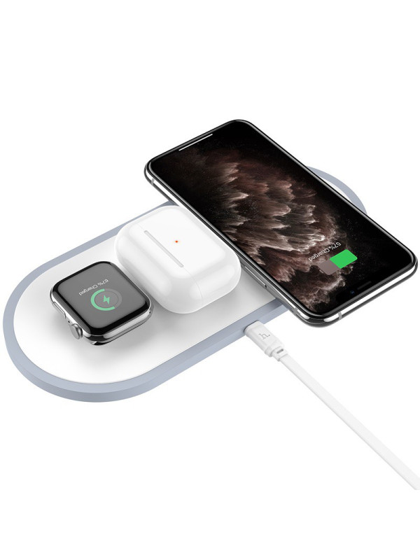 Επιτραπέζια Βάση Ασύρματης Φόρτισης Hoco CW24 Handsome Fast Charing 2A 10W Με Δυνατότητα Φόρτισης Τριών Συσκευών Λευκό