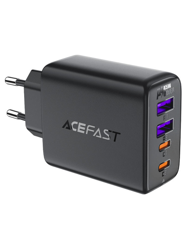 Φορτιστής Ταξιδίου Acefast A61 Fast Charging με 2xUSB-C + 2xUSB-A PD45W GaN Μαύρο