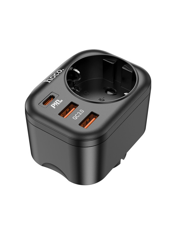 Φορτιστής Hoco NS3 4000W με 1xUSB-C PD20W 18W 2xUSB-A 5V/3A QC3.0 και Θύρα Σούκο Μαύρος