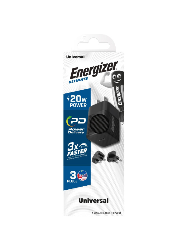 Φορτιστής Ταξιδίου Energizer A20MU με USB-C PD20W Fast Charge Μαύρο