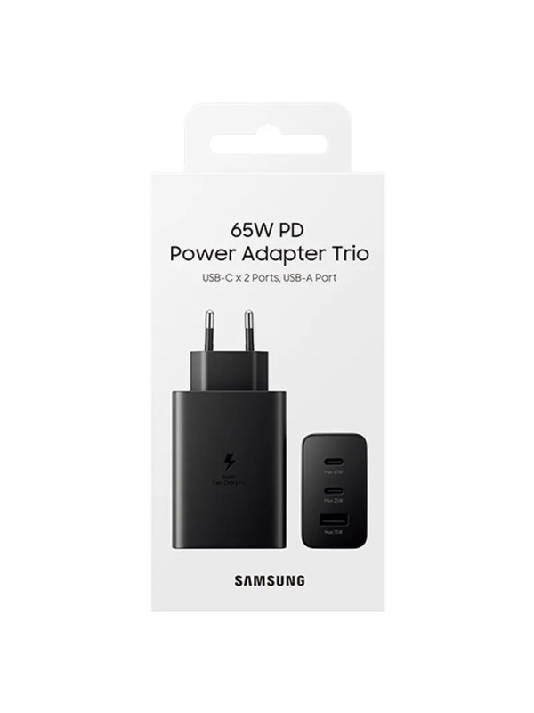 Φορτιστής Ταξιδίου Samsung T6530NBE Trio 2 x USB-C + USB PD3.0 65W 3A Μαύρος