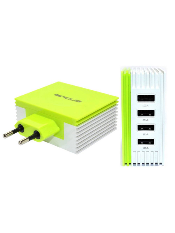 Φορτιστής Ταξιδίου Ancus Multi Charger 4 Usb 4.2A Λευκό - Πράσινο