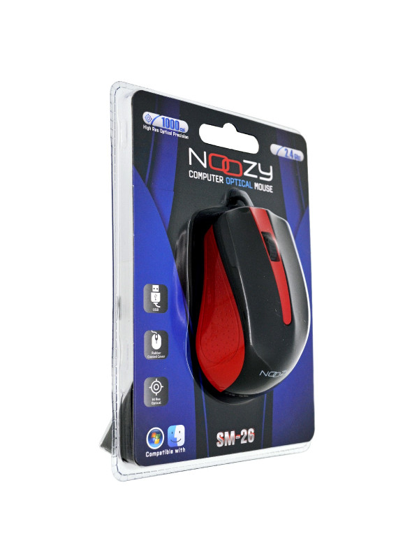 Ενσύρματο Ποντίκι Noozy SM-26 USB 3D με 3 Πλήκτρα και 1000DPI Μαύρο-Κόκκινο