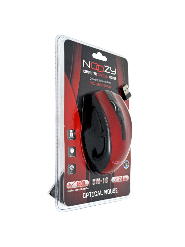 Ασύρματο Ποντίκι Noozy SW-16 USB 6D 2.4GHz με 6 Πλήκτρα και 1600DPI Μαύρο-Κόκκινο