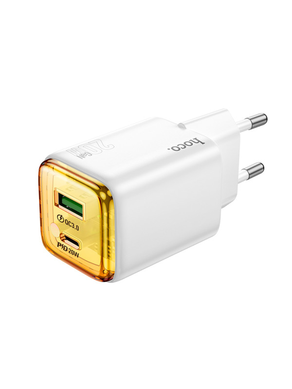 Φορτιστής Ταξιδίου Hoco N52 Monsoon Small Size GaN με 2 Εξόδους Φόρτισης USB QC3.0 και USB-C PD20W  Λευκός