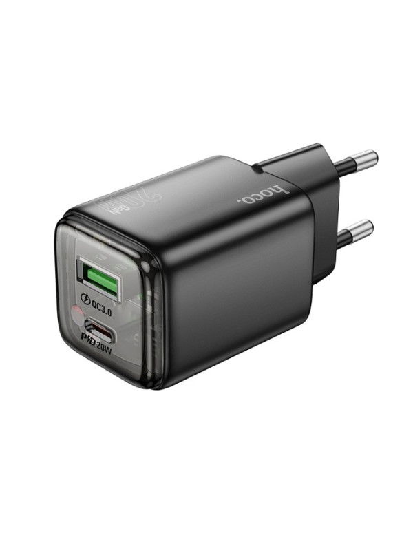 Φορτιστής Ταξιδίου Small Body Hoco N52 Monsoon με 2 Εξόδους Φόρτισης 1xUSB QC3.0A και 1xUSB-C PD20W GaN Tech Μαύρος