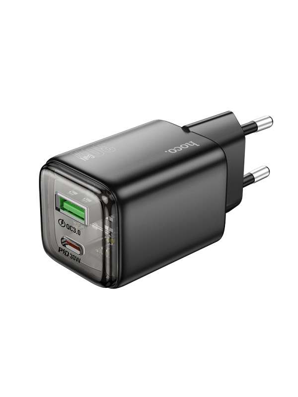 Φορτιστής Ταξιδίου Small Size Hoco N53 Monsoon PD30W QC3.0A GaN με 2 Εξόδους Φόρτισης 1xUSB-A και 1xUSB-C Μαύρος