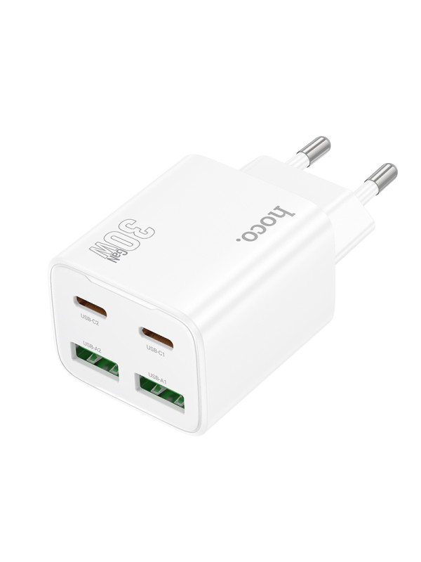 Φορτιστής Ταξιδίου Hoco N56 Fundador GaN με 4 Εξόδους Φόρτισης 2xUSB-C PD30W + 2x USB-A QC3.0A Λευκός