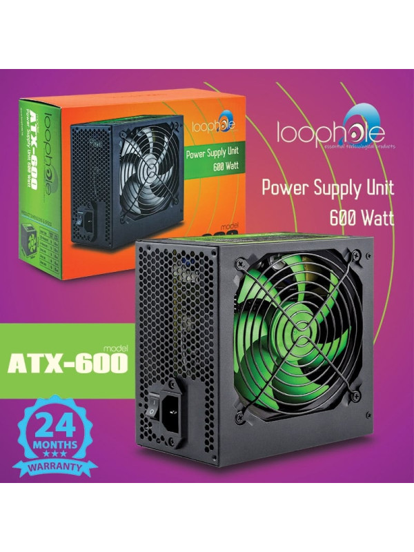 Τροφοδοτικό LOOPHOLE 600Watt Πράσινο Fan